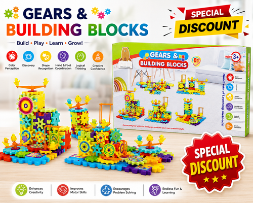 81 PCS Gears & Building Blocks Educational STEM Toy for Kids (Ages 3+)
