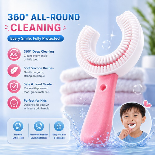 360° U-Shaped Silicone Toothbrush for Kids | Soft Bristles & Deep Cleaning