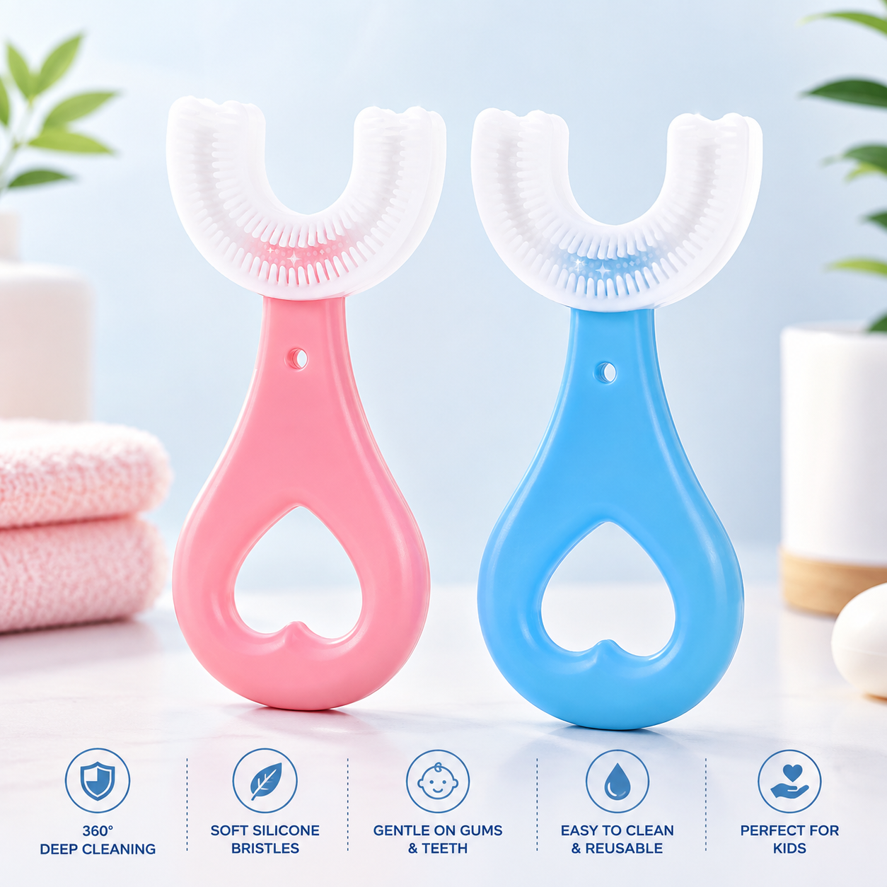 360° U-Shaped Silicone Toothbrush for Kids | Soft Bristles & Deep Cleaning